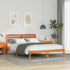 vidaXL Ágykeret fejtámlával Viaszbarna 140 x 220 cm Tömör fenyőfa ágy és ágykellék