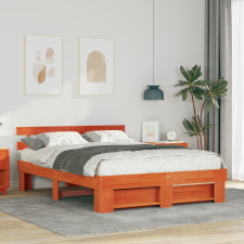 vidaXL Ágykeret fejtámlával Viaszbarna 150 x 200 cm Tömör fenyőfa ágy és ágykellék