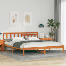 vidaXL Ágykeret fejtámlával Viaszbarna 180 x 200 cm Tömör fenyőfa ágy és ágykellék
