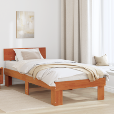 vidaXL Ágykeret fejtámlával Viaszbarna 90 x 200 cm Tömör fenyőfa ágy és ágykellék