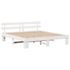 vidaXL Ágykeret Fejvéggel Fehér 200x200 cm Tömör fenyőfa (872429) ágy és ágykellék