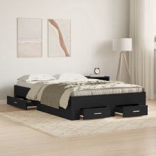 vidaXL Ágykeret Fiókokkal Fekete Tölgy 120x190 cm Épített Fa ágy és ágykellék