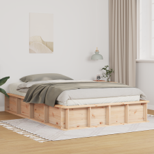 vidaXL Ágykeret tárolóval Barna 135 x 190 cm Tömör fenyőfa ágy és ágykellék