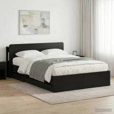 vidaXL Ágykeret tárolóval fejtámlával Fekete 150 x 200 cm Szerelt Fa ágy és ágykellék