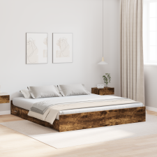 vidaXL Ágykeret tárolóval fiókkal fejtámlával tárolóval Füstölt tölgy 180 x 200 cm ágy és ágykellék