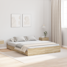 vidaXL Ágykeret tárolóval fiókkal sonoma tölgy 135 x 190 cm Melamin ágy és ágykellék