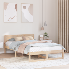 vidaXL Ágykeret Természetes Tömör fenyőfa 135 x 190 cm Tartós Ágykeret ágy és ágykellék