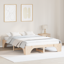 vidaXL Ágykeret Természetes Tömör fenyőfa 150 x 200 cm Tartós Ágykeret ágy és ágykellék