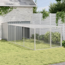 vidaXL antracit horganyzott acél kutyakennel kifutóval 153x396x110 cm szállítóbox, fekhely kutyáknak