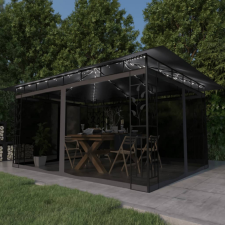 vidaXL antracit pavilon szúnyoghálóval/LED fényfüzérrel 4 x 3 x 2,73 m kerti bútor