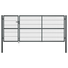 vidaXL antracitszürke acél kertkapu póznákkal 350 x 120 cm kerti dekoráció