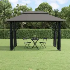vidaXL antracitszürke acélpavilon oldalfalakkal 400 x 300 x 270 cm kerti bútor