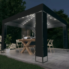 vidaXL antracitszürke dupla tetős pavilon LED fényfüzérrel 3 x 3 m kerti bútor