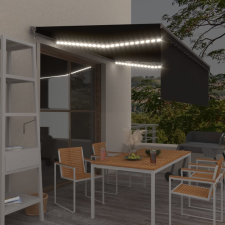 vidaXL antracitszürke szélérzékelős, LED-es napellenző redőnnyel 4x3m kerti bútor