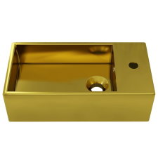 vidaXL aranyszínű kerámia mosdókagyló túlfolyóval 49 x 25 x 15 cm fürdőszoba kiegészítő