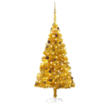 vidaXL aranyszínű PET műkarácsonyfa LED-ekkel és gömbszettel 180 cm (3077519) műfenyő