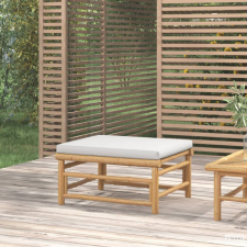 vidaXL Bambusz kerti lábtartó világosszürke párnával kerti bútor