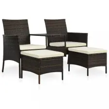 vidaXL Barna 2-személyes polyrattan kerti fotel asztallal/zsámolyokkal kerti bútor