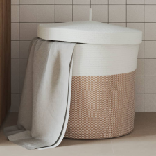 vidaXL barna és fehér pamut tárolókosár fedéllel Ø40 x 35 cm bútor