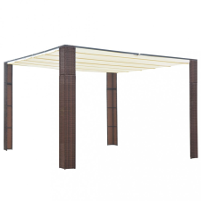 vidaXL barna és krémszínű polyrattan pavilon tetővel 300x300x200 cm kerti bútor