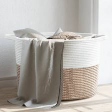 vidaXL barna-fehér pamut szennyeskosár Ø55 x 36 cm bútor