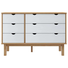 vidaXL barna-fehér tömör fenyőfa fiókos szekrény 113,5x39,5x73 cm bútor