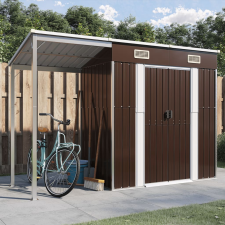 vidaXL barna kerti fészer meghosszabbított tetővel 277x110,5x181 cm kerti tárolás