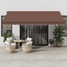 vidaXL barna kézzel kihúzható LED-es napellenző 450 x 350 cm kerti bútor