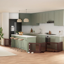 vidaXL barna nyárfa 6 paneles összecsukható kutyakapu ajtóval 480 cm szállítóbox, fekhely kutyáknak