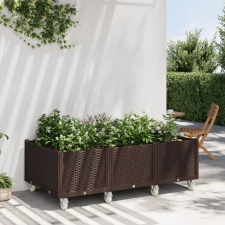vidaXL barna polipropilén rácsos kerekes ültetőláda 150 x 80 x 54 cm kerti tárolás