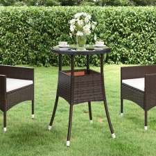 vidaXL barna polyrattan és edzett üveg kerti asztal Ø60 x 75 cm kerti bútor