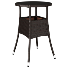vidaXL barna polyrattan és edzett üveg kerti asztal Ø60 x 75 cm (310599) kerti bútor