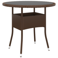 vidaXL barna polyrattan és edzett üveg kerti asztal Ø 80 x 75 cm kerti bútor