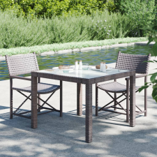vidaXL barna polyrattan és edzett üveg kerti asztal 90 x 90 x 75 cm kerti bútor