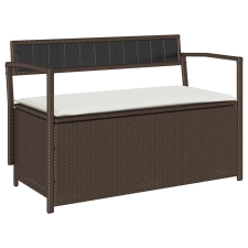 vidaXL barna polyrattan kerti tárolópad párnával (4103837) kerti bútor