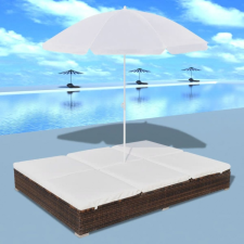 vidaXL Barna polyrattan napozóágy napernyővel kerti bútor