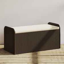 vidaXL barna polyrattan tárolópad párnával 115 x 51 x 52 cm kerti bútor