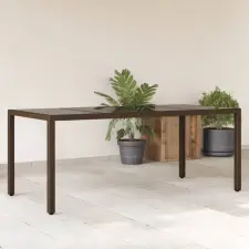 vidaXL Barna polyrattan üveglapos kerti asztal 190 x 90 x 75 cm kerti bútor