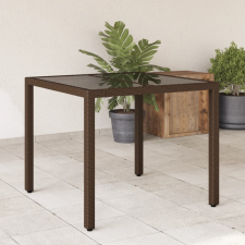 vidaXL barna polyrattan üveglapos kerti asztal 90 x 90 x 75 cm kerti bútor