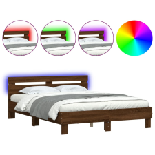 vidaXL barna tölgy színű ágykeret fejtámlával és LED-del 140x190 cm (3207566) ágy és ágykellék
