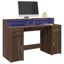 vidaXL barna tölgy színű szerelt fa íróasztal LED-ekkel 140x55x91 cm bútor