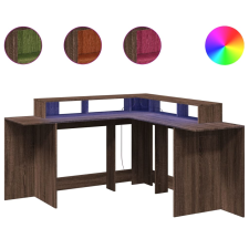 vidaXL barna tölgy színű szerelt fa íróasztal LED-ekkel 152x152x91 cm (3309462) íróasztal