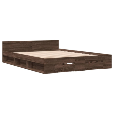 vidaXL barna tölgyszínű szerelt fa ágykeret fiókokkal 135 x 190 cm ágy és ágykellék