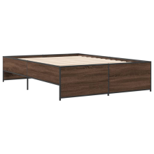 vidaXL barna tölgyszínű szerelt fa és fém ágykeret 135 x 190 cm (3279906) ágy és ágykellék