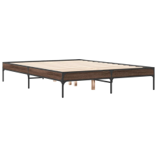 vidaXL barna tölgyszínű szerelt fa és fém ágykeret 135 x 190 cm (845045) ágy és ágykellék