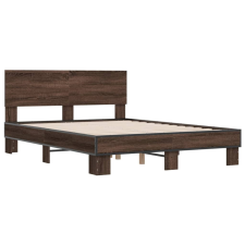 vidaXL barna tölgyszínű szerelt fa és fém ágykeret 140 x 200 cm (3280196) ágy és ágykellék