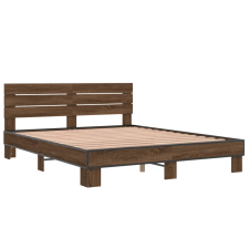vidaXL barna tölgyszínű szerelt fa és fém ágykeret 150 x 200 cm (3280146) ágy és ágykellék