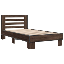 vidaXL barna tölgyszínű szerelt fa és fém ágykeret 90 x 200 cm (845656) ágy és ágykellék