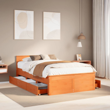 vidaXL barna tömör fenyőfa fejtámlás ágykeret matrac nélkül 120x190 cm ágy és ágykellék