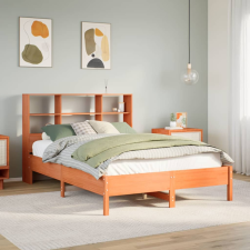 vidaXL barna tömör fenyőfa könyvespolcos ágy matrac nélkül 120 x 190cm ágy és ágykellék